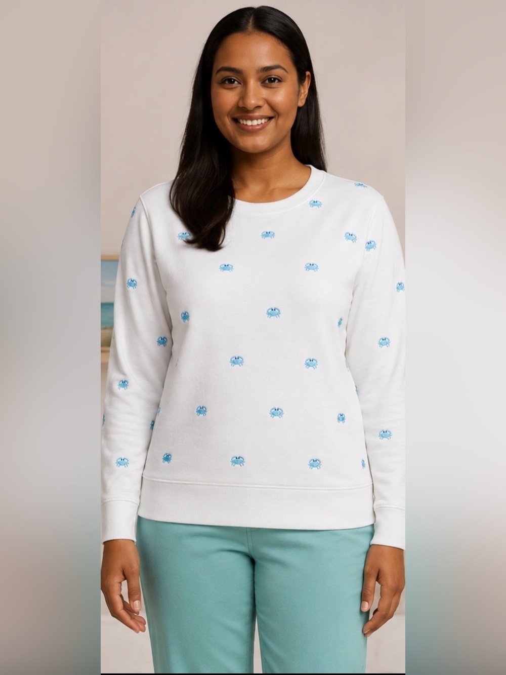 LANDSEND Wms Serious Sweats French Terry Collared Pullover SWEATSHIRT